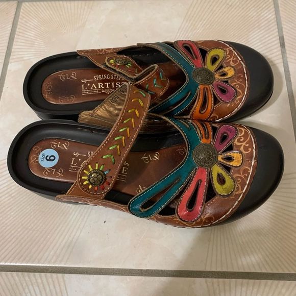 Spring Step L’Artiste Copa genuine leather hand painted clog mule Size 39. - Picture 2 of 4